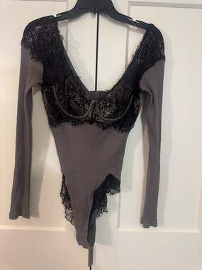 Oh La La Cheri Paris Ribbed Lace Bodysuit Size L